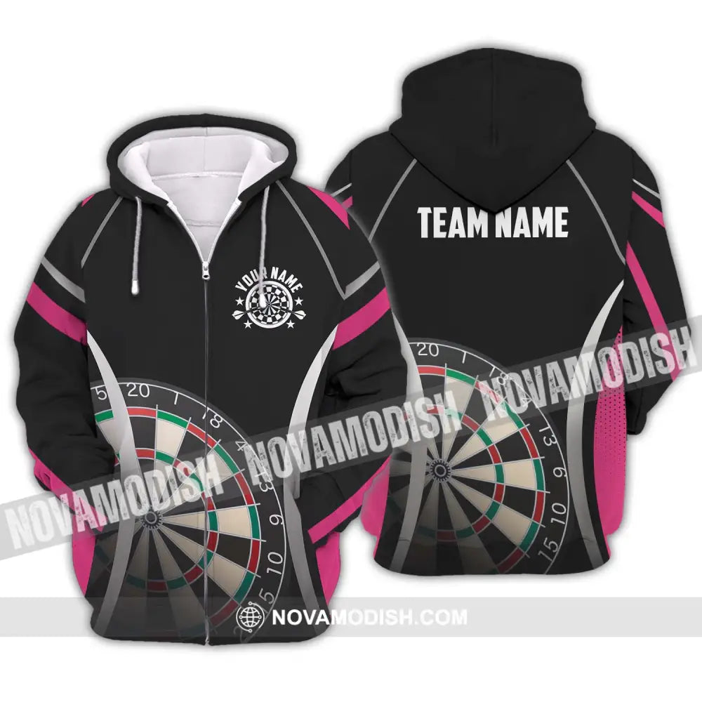 Unisex Shirt - Custom Name Sport Shirt Black Pink Darts Zipper Hoodie / S T-shirt