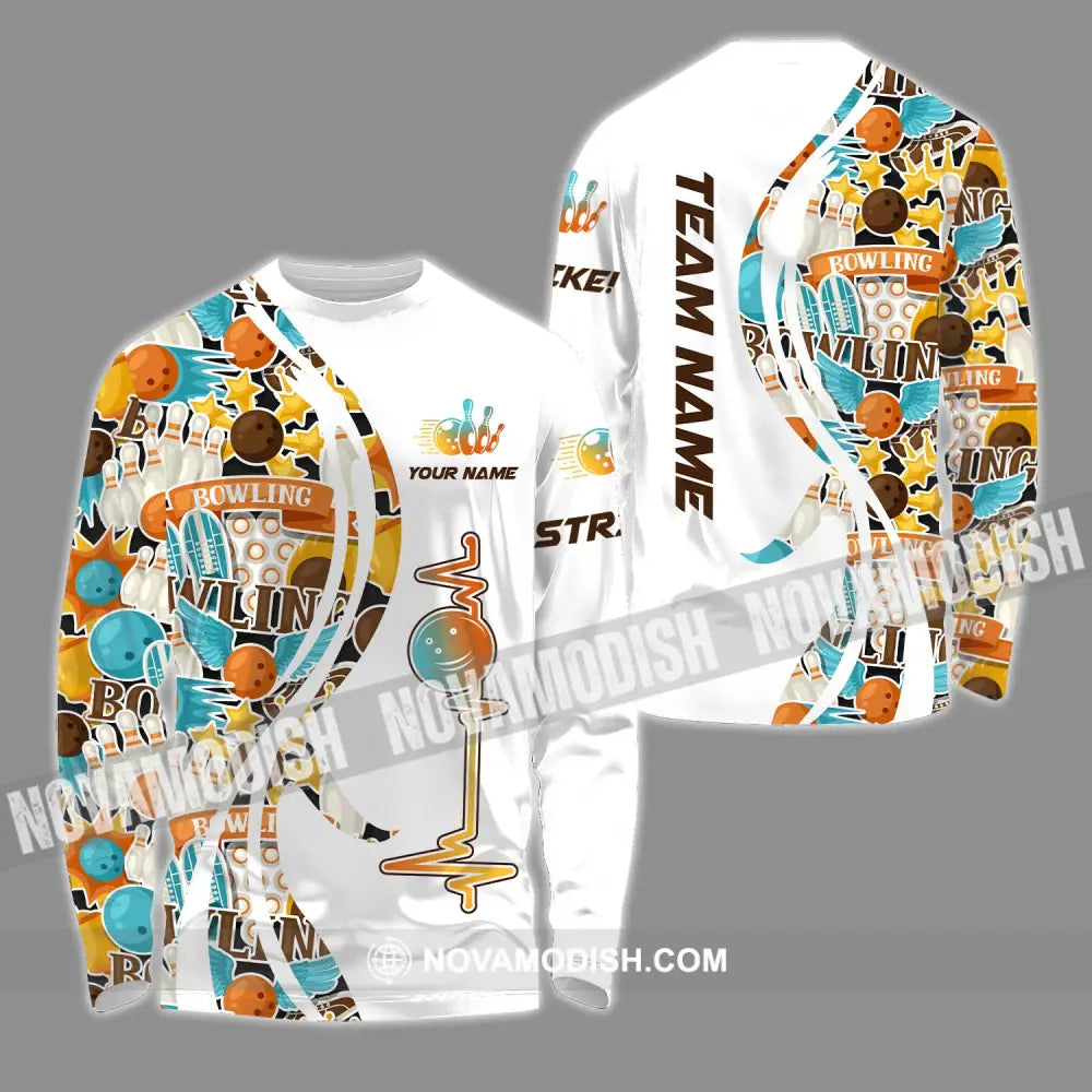 Unisex Shirt - Custom Name Sport Shirt Bowling Heartbeat Long Sleeve Shirt / S T-shirt