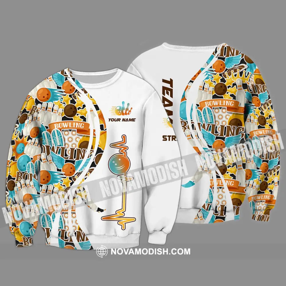 Unisex Shirt - Custom Name Sport Shirt Bowling Heartbeat Long Sleeve / S T-shirt