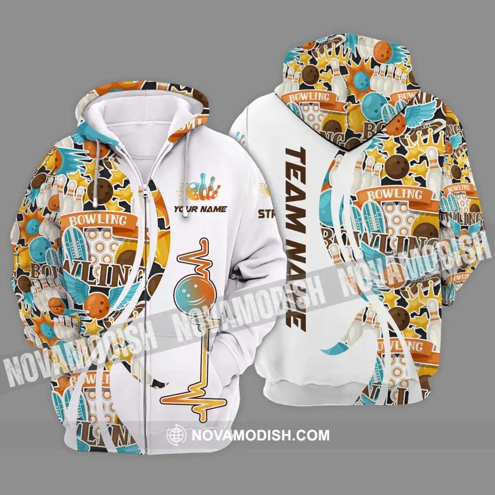 Unisex Shirt - Custom Name Sport Shirt Bowling Heartbeat Zipper Hoodie / S T-shirt