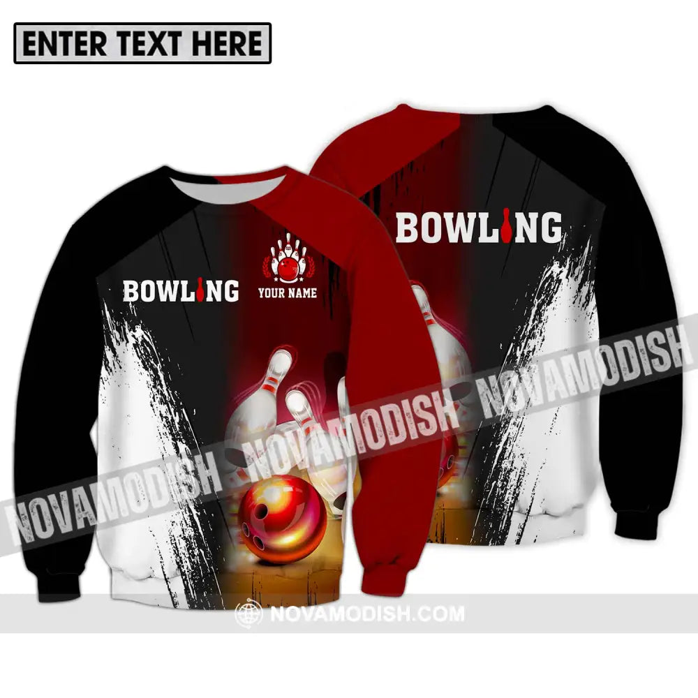Unisex Shirt - Custom Name Sport Shirt Bowling Red Ball Long Sleeve / S T-shirt