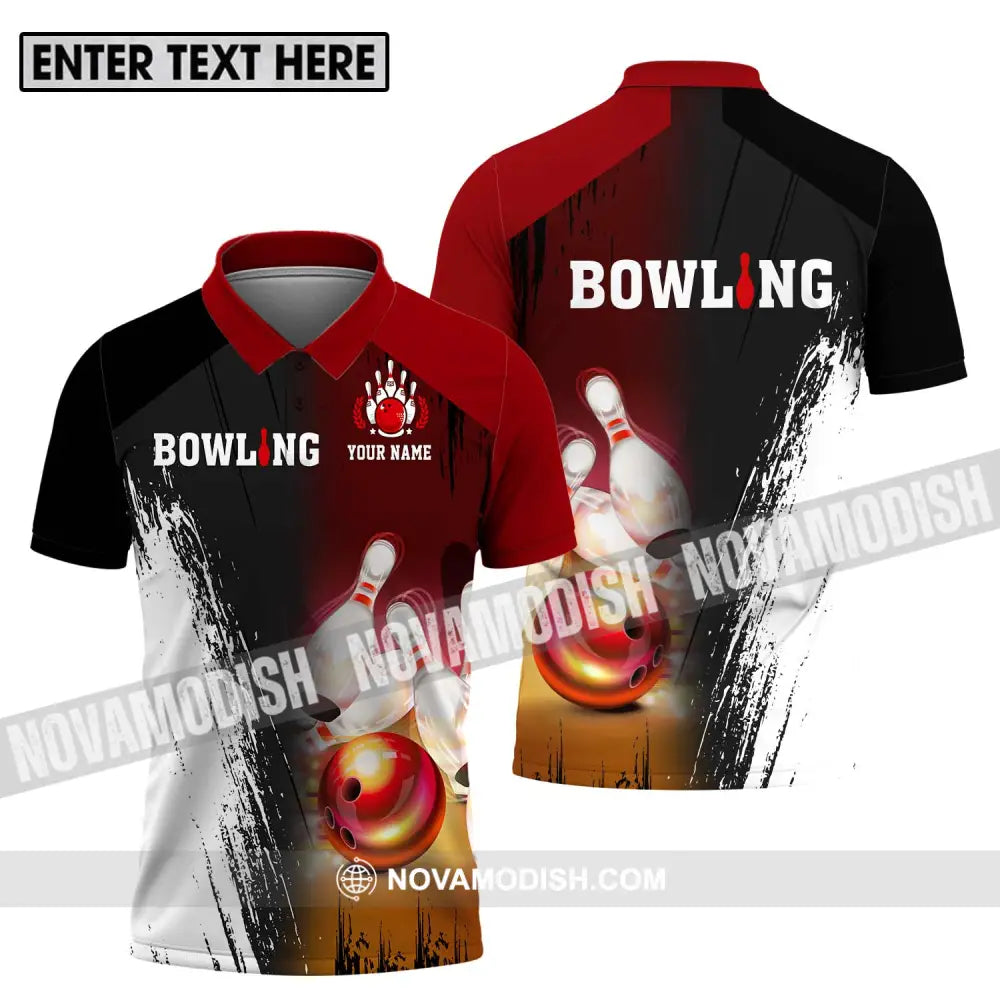 Unisex Shirt - Custom Name Sport Shirt Bowling Red Ball Polo Shirt / S T-shirt