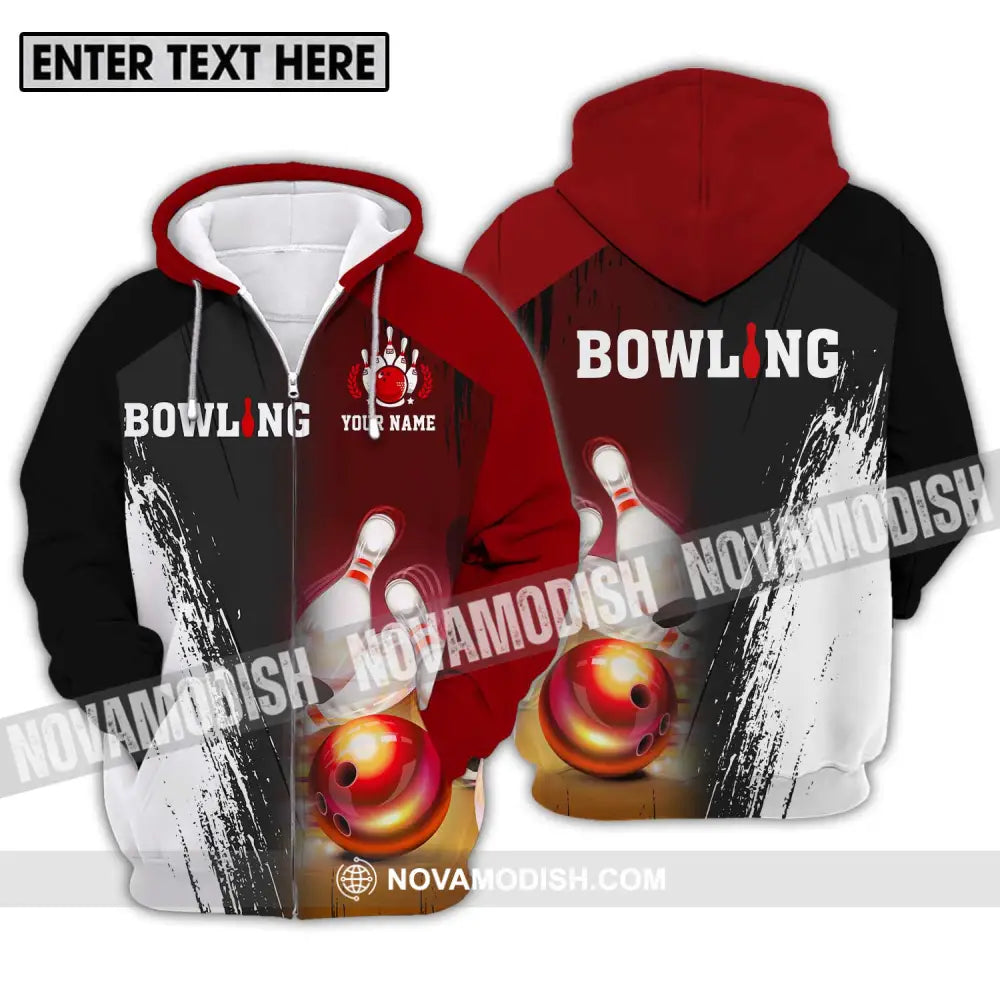 Unisex Shirt - Custom Name Sport Shirt Bowling Red Ball Zipper Hoodie / S T-shirt