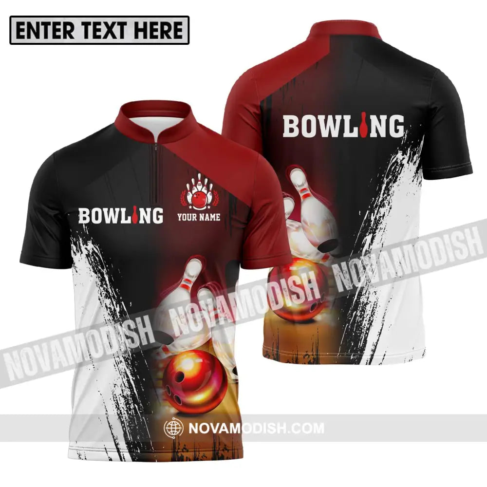 Unisex Shirt - Custom Name Sport Shirt Bowling Red Ball Zipper Polo Shirt / S T-shirt