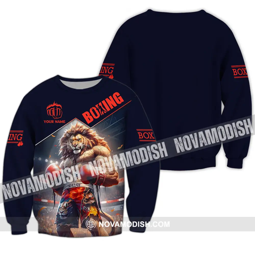 Unisex Shirt - Custom Name Sport Shirt Boxing Lion King Long Sleeve / S T-shirt