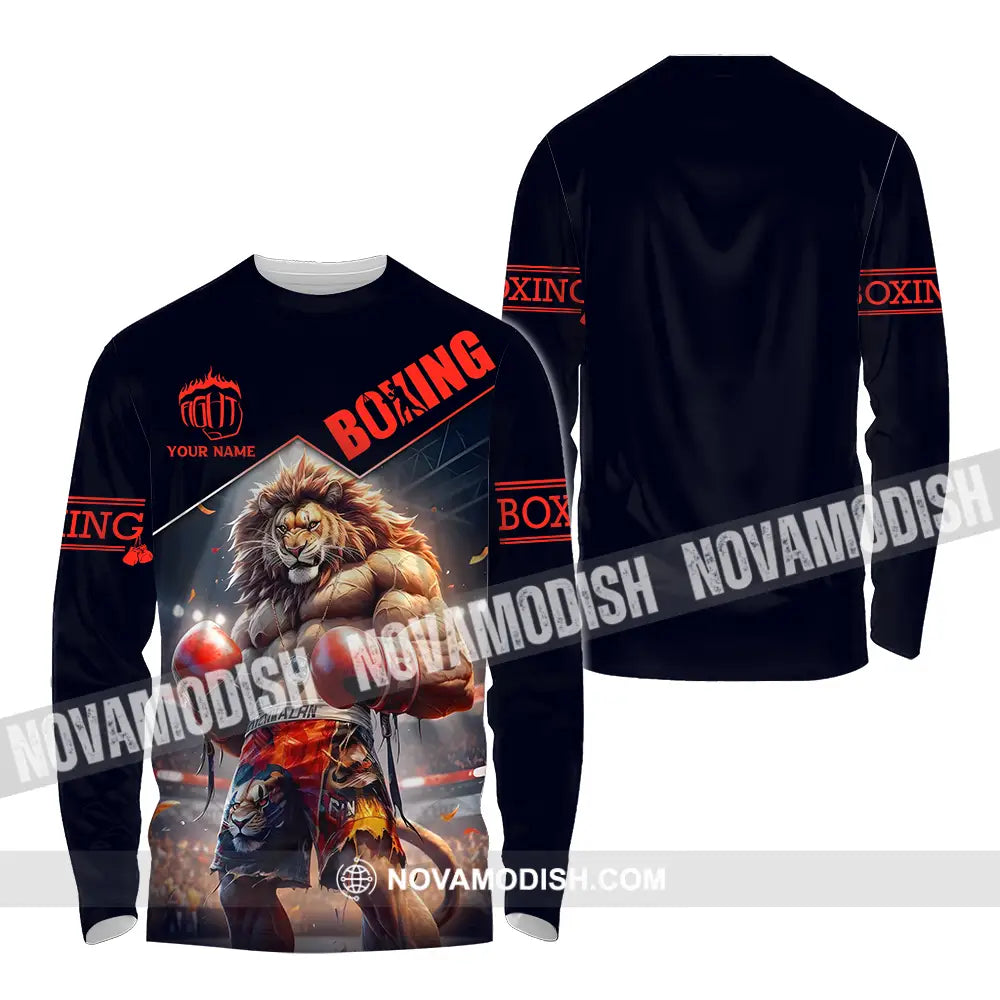 Unisex Shirt - Custom Name Sport Shirt Boxing Lion King Long Sleeve Shirt / S T-shirt