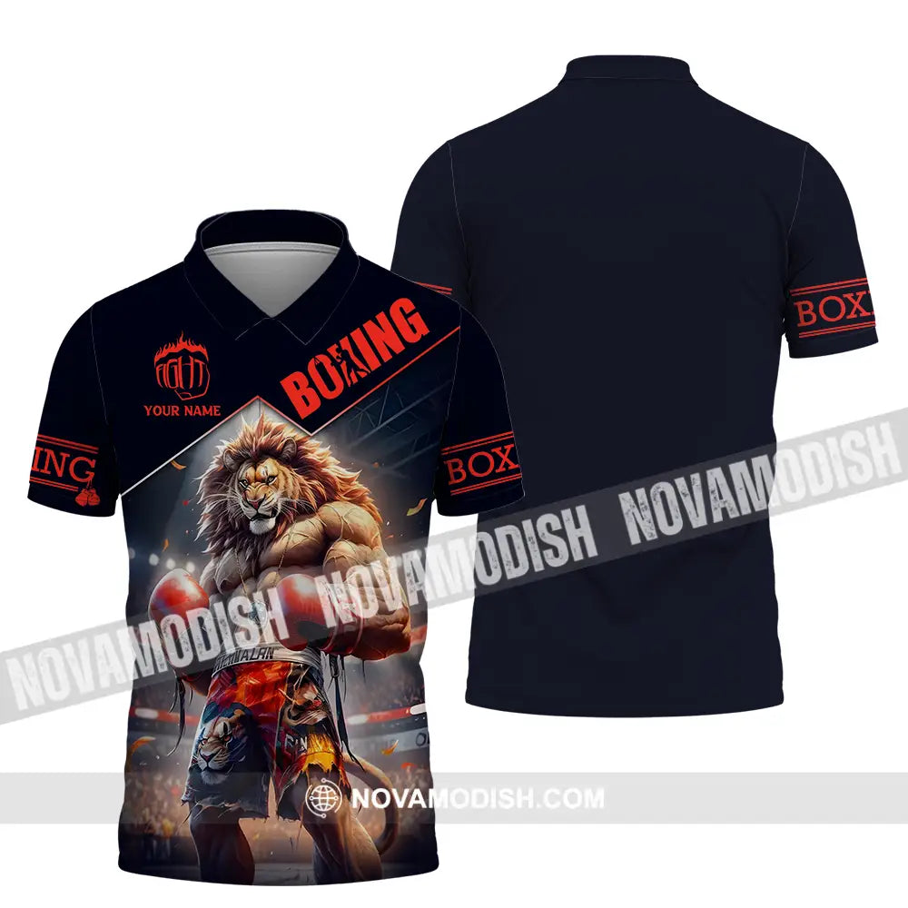 Unisex Shirt - Custom Name Sport Shirt Boxing Lion King Polo Shirt / S T-shirt