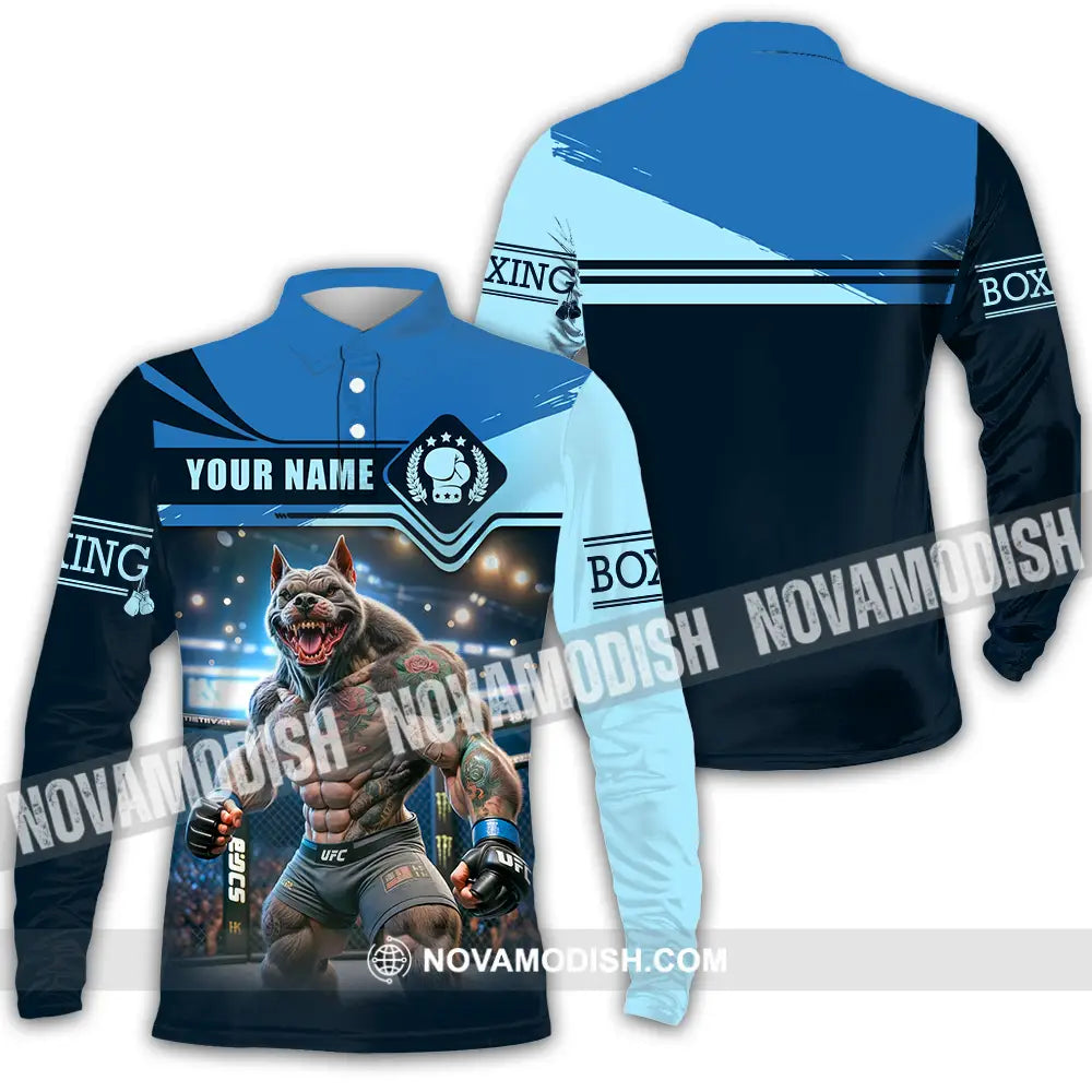 Unisex Shirt - Custom Name Sport Shirt Boxing Muscle Wolf Long Sleeve Polo / S T-shirt