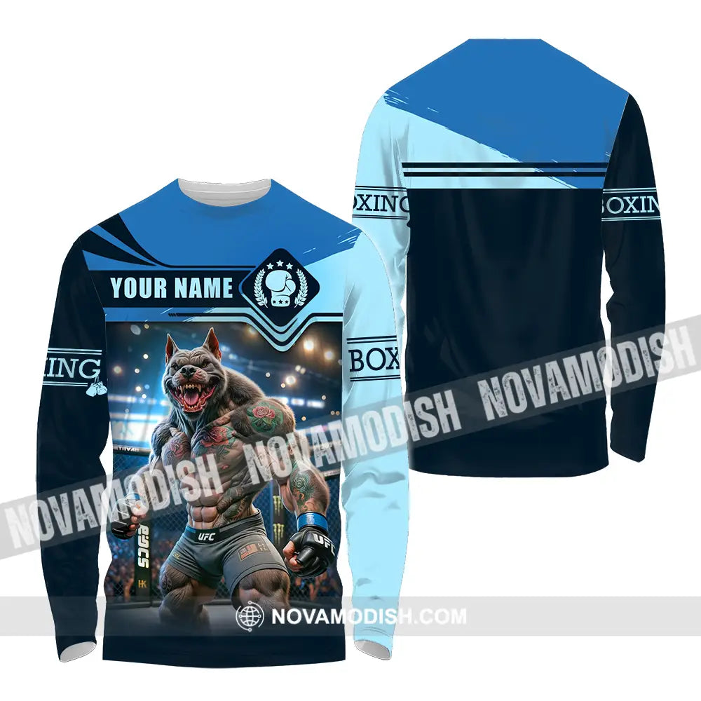 Unisex Shirt - Custom Name Sport Shirt Boxing Muscle Wolf Long Sleeve Shirt / S T-shirt
