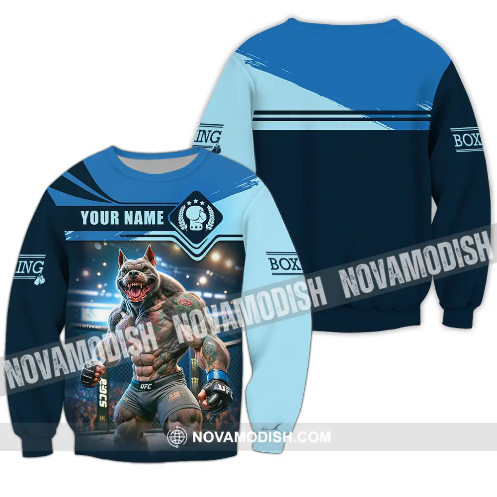 Unisex Shirt - Custom Name Sport Shirt Boxing Muscle Wolf Long Sleeve / S T-shirt