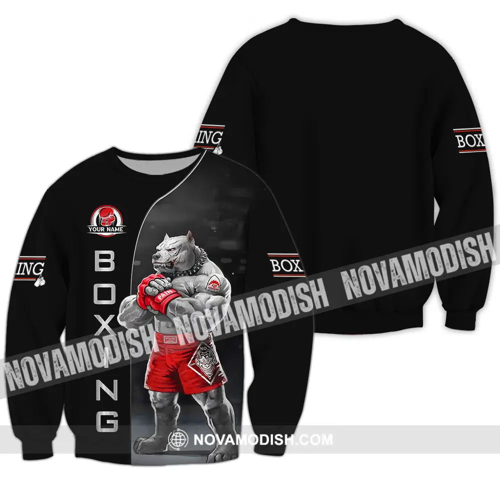 Unisex Shirt - Custom Name Sport Shirt Boxing Pitbull Dog Long Sleeve / S T-shirt
