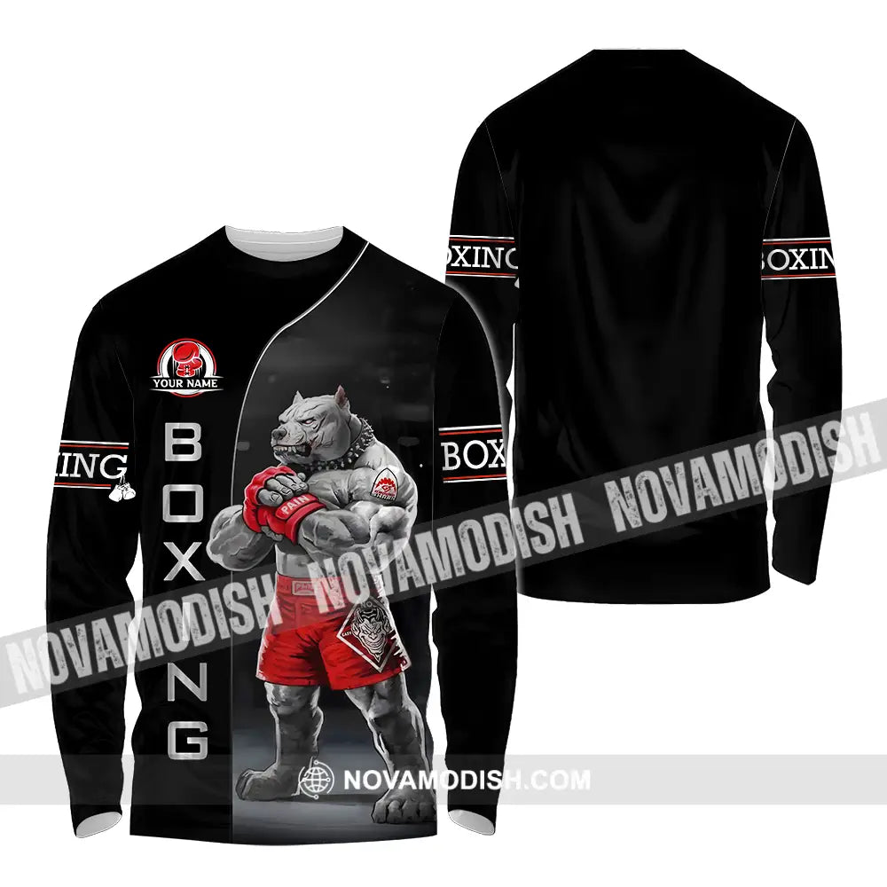 Unisex Shirt - Custom Name Sport Shirt Boxing Pitbull Dog Long Sleeve Shirt / S T-shirt