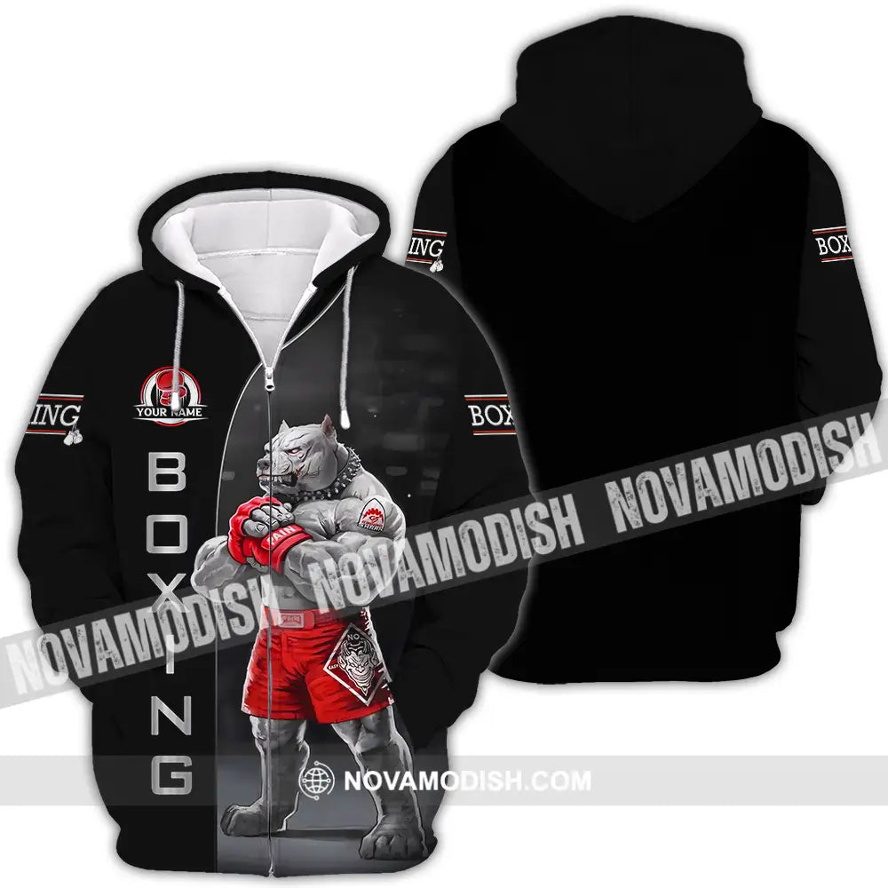 Unisex Shirt - Custom Name Sport Shirt Boxing Pitbull Dog Zipper Hoodie / S T-shirt