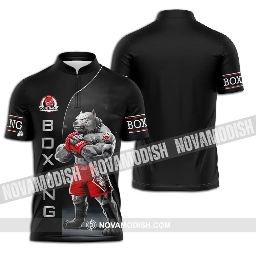 Unisex Shirt - Custom Name Sport Shirt Boxing Pitbull Dog Zipper Polo Shirt / S T-shirt
