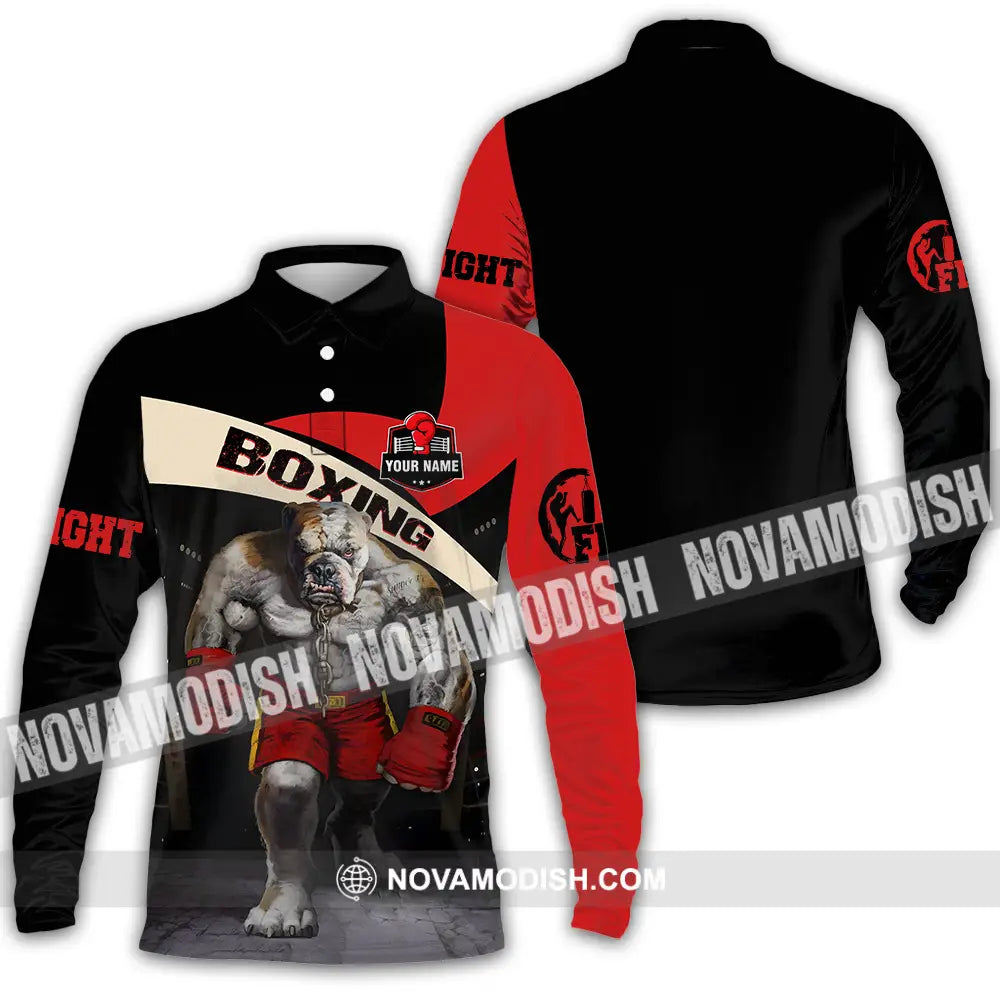 Unisex Shirt - Custom Name Sport Shirt Boxing Pitbull King Long Sleeve Polo / S T-shirt