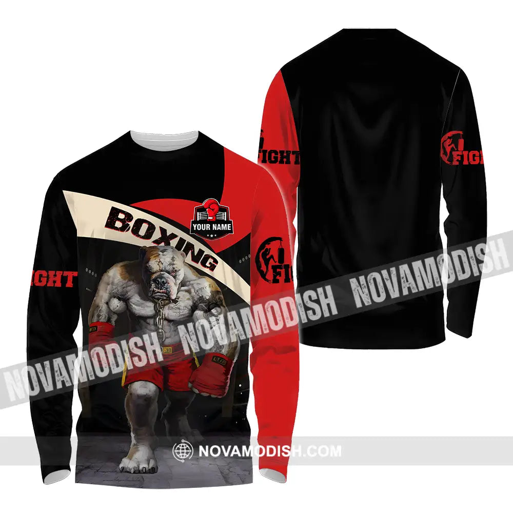 Unisex Shirt - Custom Name Sport Shirt Boxing Pitbull King Long Sleeve Shirt / S T-shirt