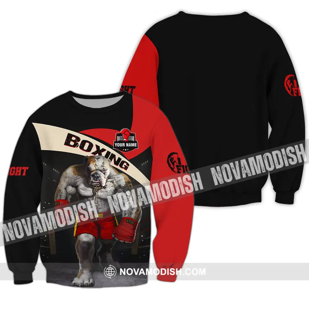 Unisex Shirt - Custom Name Sport Shirt Boxing Pitbull King Long Sleeve / S T-shirt