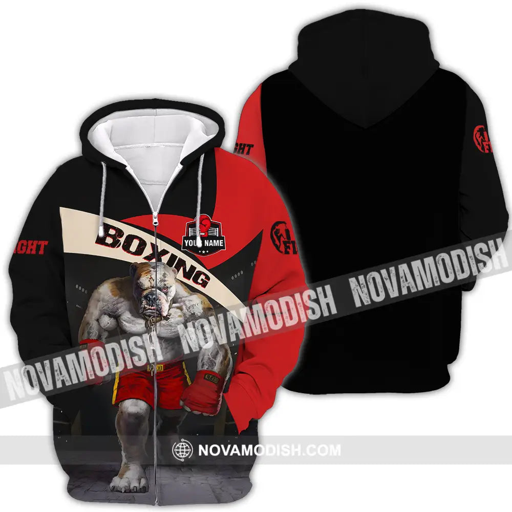 Unisex Shirt - Custom Name Sport Shirt Boxing Pitbull King Zipper Hoodie / S T-shirt