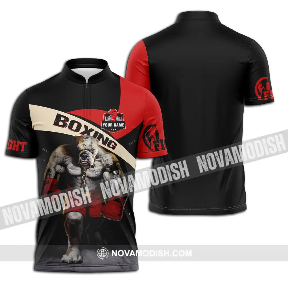 Unisex Shirt - Custom Name Sport Shirt Boxing Pitbull King Zipper Polo Shirt / S T-shirt