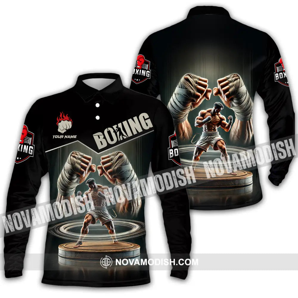 Unisex Shirt - Custom Name Sport Shirt Boxing Player Boxing Lover Long Sleeve Polo / S T-shirt