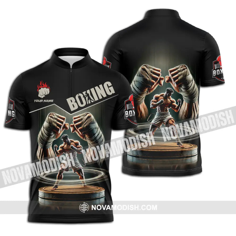 Unisex Shirt - Custom Name Sport Shirt Boxing Player Boxing Lover Zipper Polo Shirt / S T-shirt