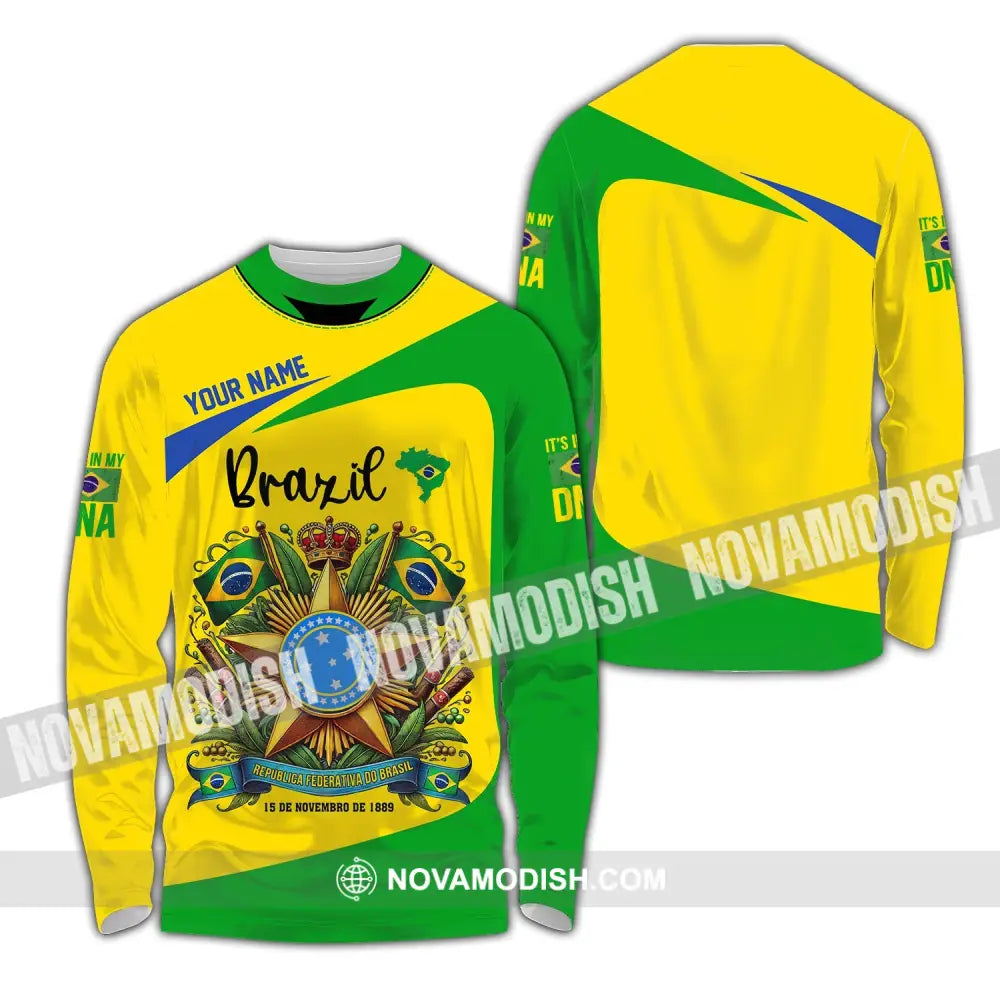 Unisex Shirt - Custom Name Sport Brazil It’s My Dna Long Sleeve / S T-Shirt