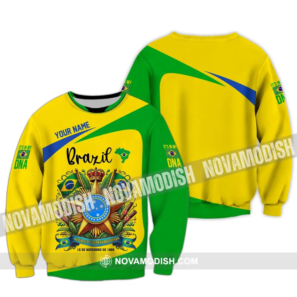 Unisex Shirt - Custom Name Sport Brazil It’s My Dna Long Sleeve / S T-Shirt