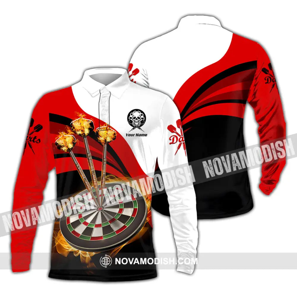Unisex Shirt - Custom Name Sport Shirt Burning Darts Long Sleeve Polo / S T-shirt