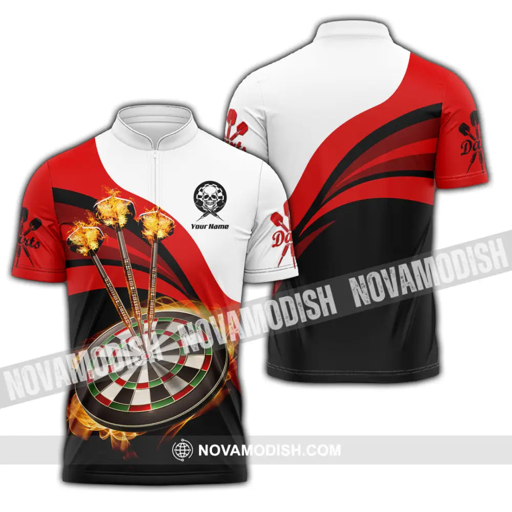 Unisex Shirt - Custom Name Sport Shirt Burning Darts Zipper Polo Shirt / S T-shirt