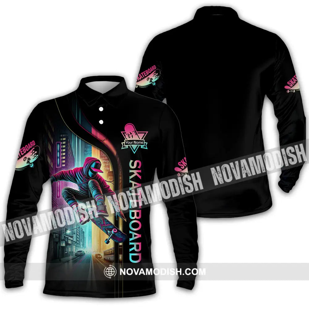 Unisex Shirt - Custom Name Sport Shirt Colorful Street Skateboard Long Sleeve Polo / S T-shirt