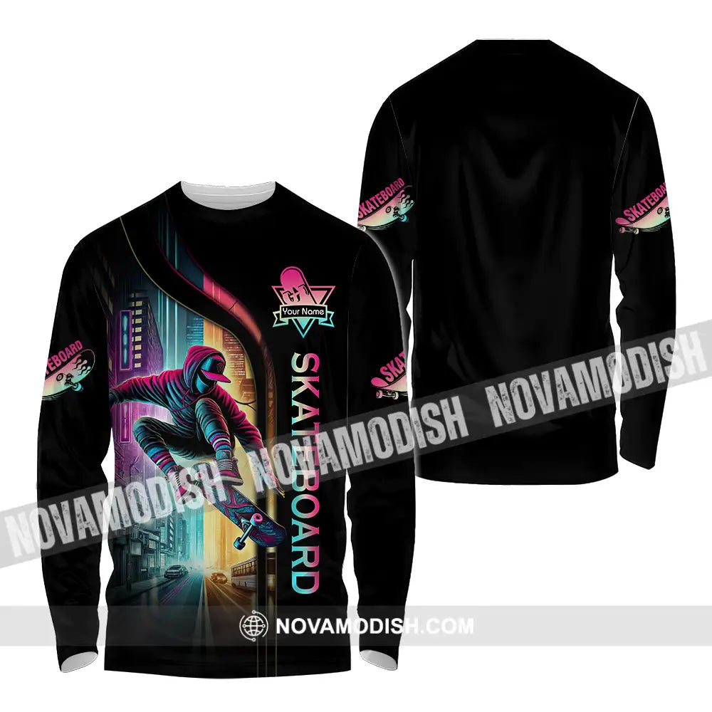 Unisex Shirt - Custom Name Sport Shirt Colorful Street Skateboard Long Sleeve Shirt / S T-shirt