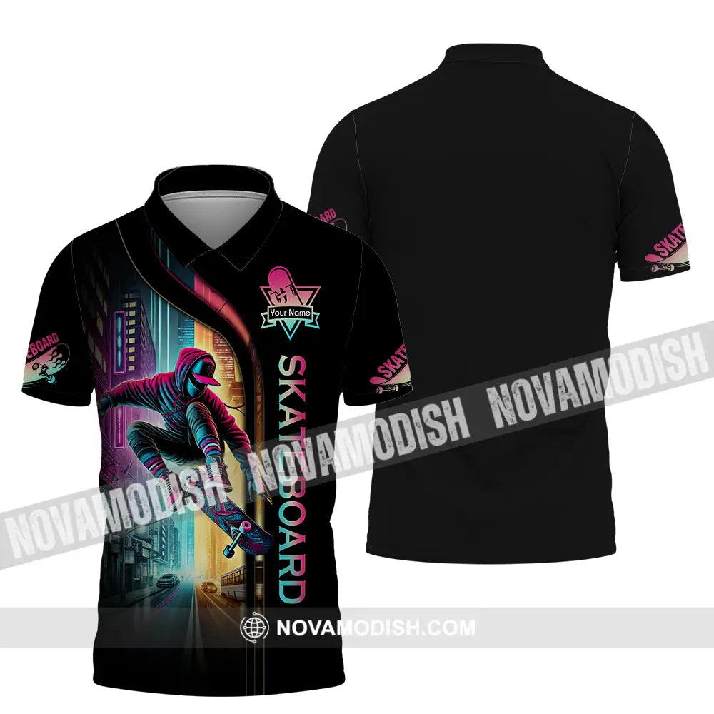 Unisex Shirt - Custom Name Sport Shirt Colorful Street Skateboard Polo Shirt / S T-shirt