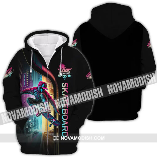 Unisex Shirt - Custom Name Sport Shirt Colorful Street Skateboard Zipper Hoodie / S T-shirt