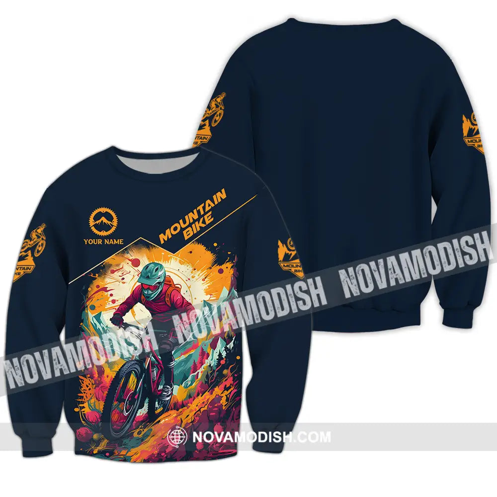 Unisex Shirt - Custom Name Sport Shirt Drawing Mountain Biker Long Sleeve / S T-shirt