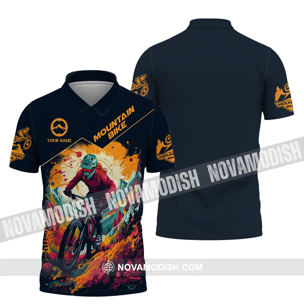 Unisex Shirt - Custom Name Sport Shirt Drawing Mountain Biker Polo Shirt / S T-shirt