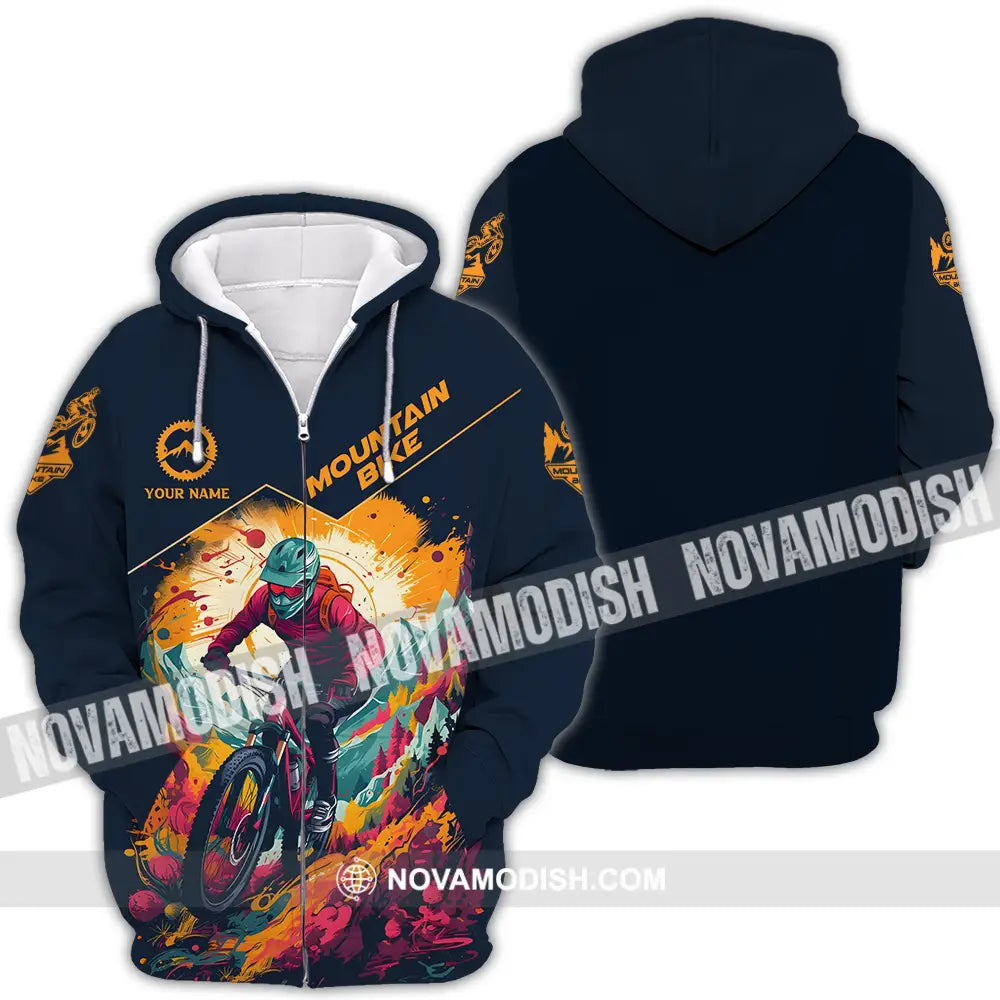 Unisex Shirt - Custom Name Sport Shirt Drawing Mountain Biker Zipper Hoodie / S T-shirt