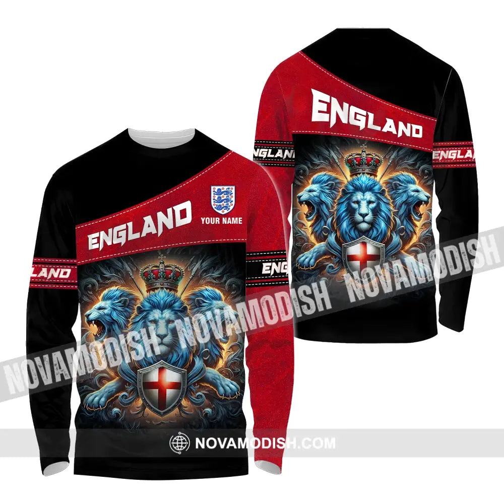 Unisex Shirt - Custom Name Sport Shirt England Three Lions Long Sleeve Shirt / S T-shirt
