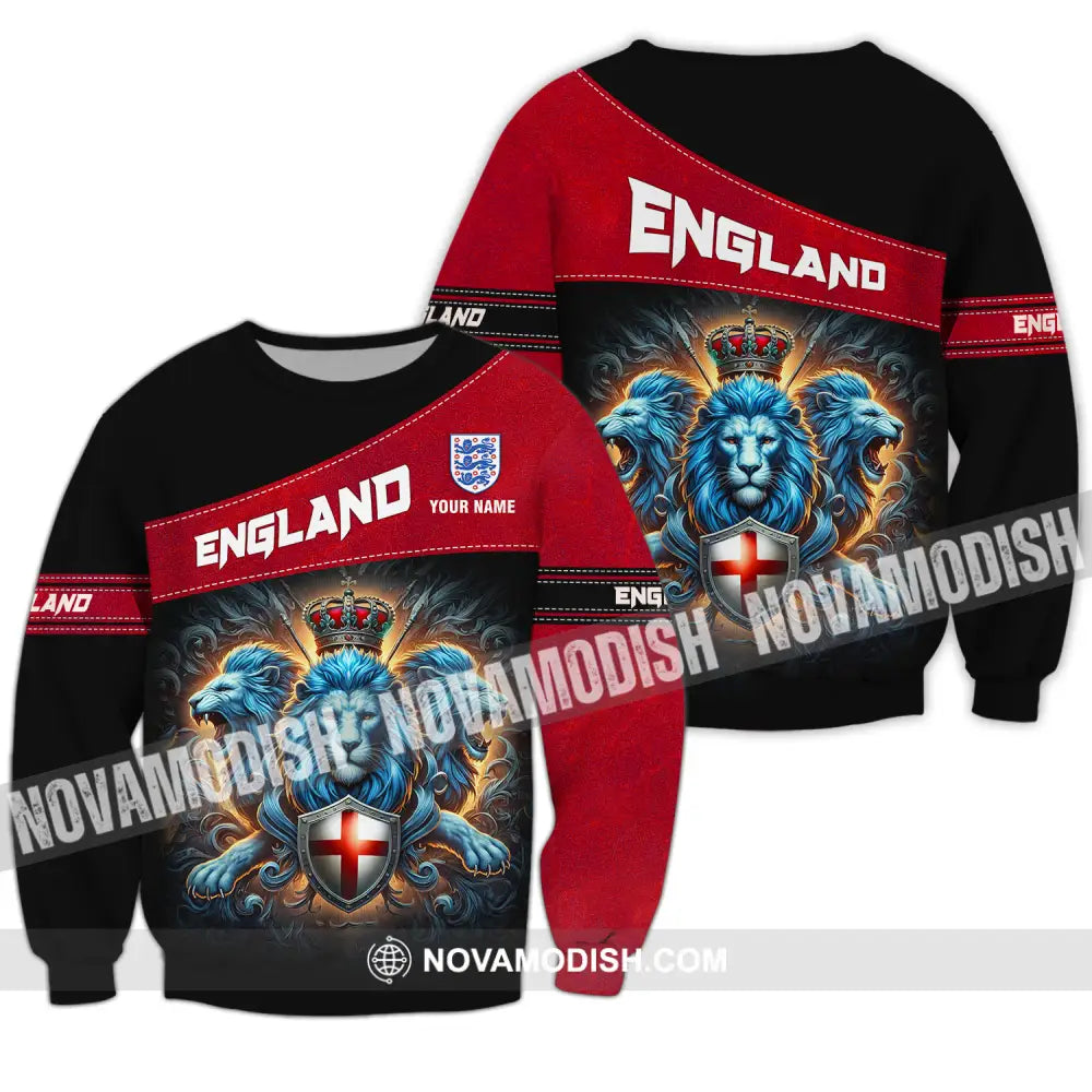 Unisex Shirt - Custom Name Sport Shirt England Three Lions Long Sleeve / S T-shirt