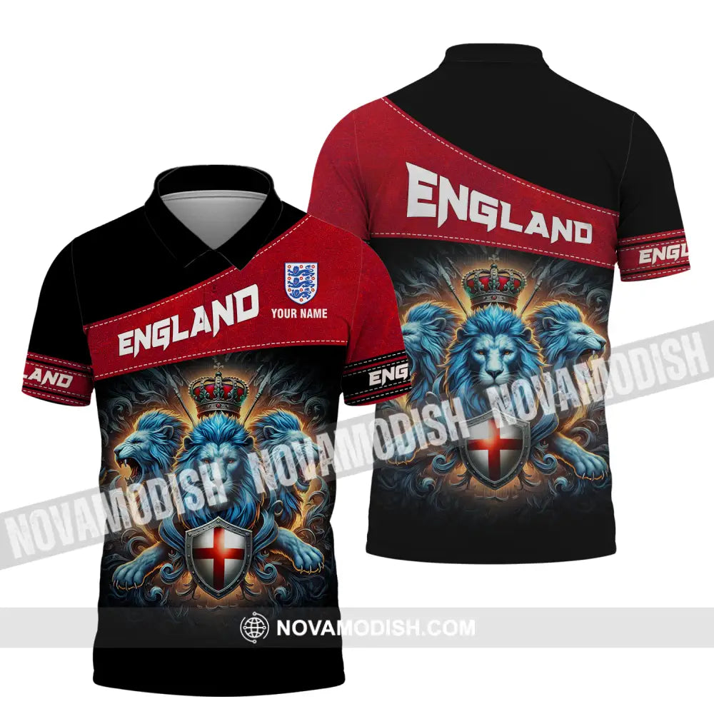 Unisex Shirt - Custom Name Sport Shirt England Three Lions Polo Shirt / S T-shirt