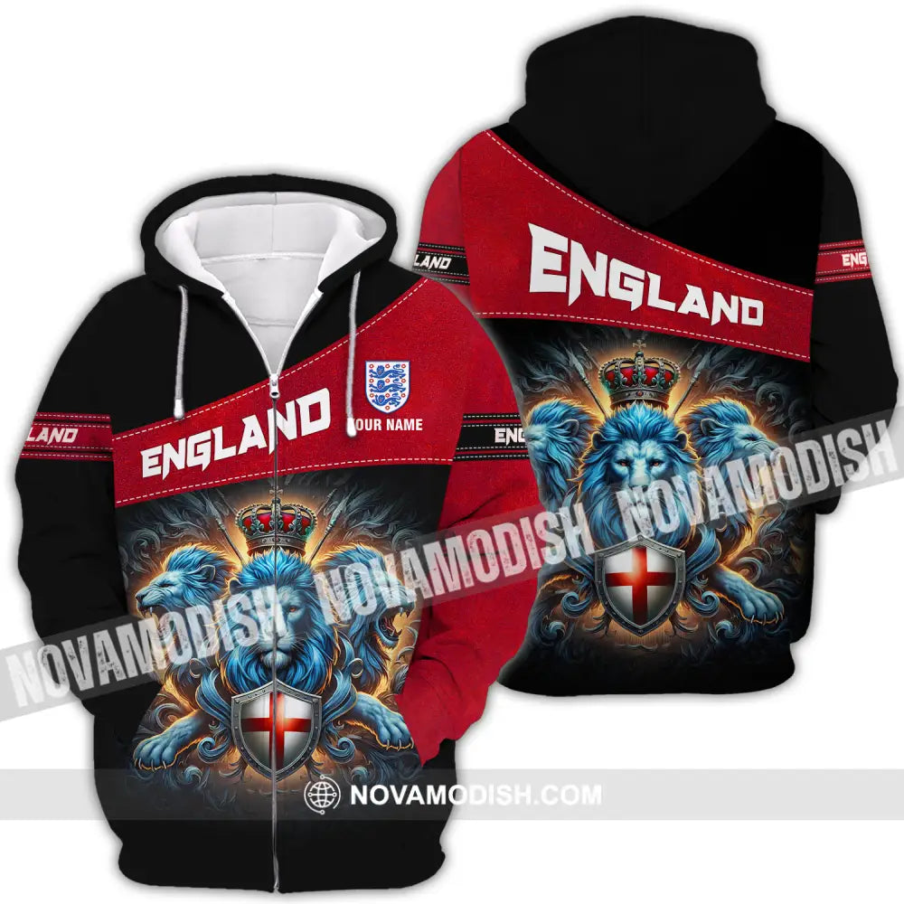 Unisex Shirt - Custom Name Sport Shirt England Three Lions Zipper Hoodie / S T-shirt