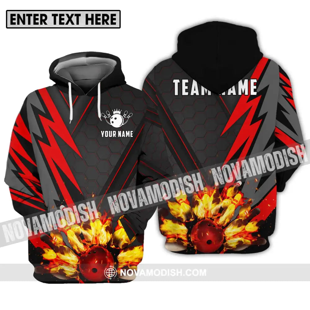 Unisex Shirt - Custom Name Sport Shirt Fire Bowling Pins And Ball Hoodie / S T-shirt