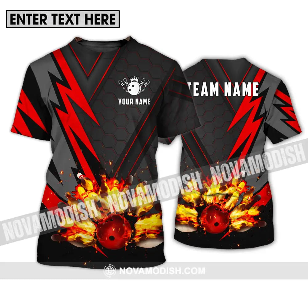 Unisex Shirt - Custom Name Sport Shirt Fire Bowling Pins And Ball T-Shirt / S T-shirt