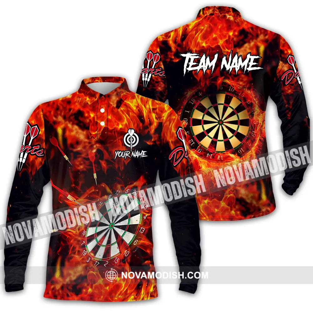 Unisex Shirt - Custom Name Sport Shirt Fire Darts Long Sleeve Polo / S T-shirt