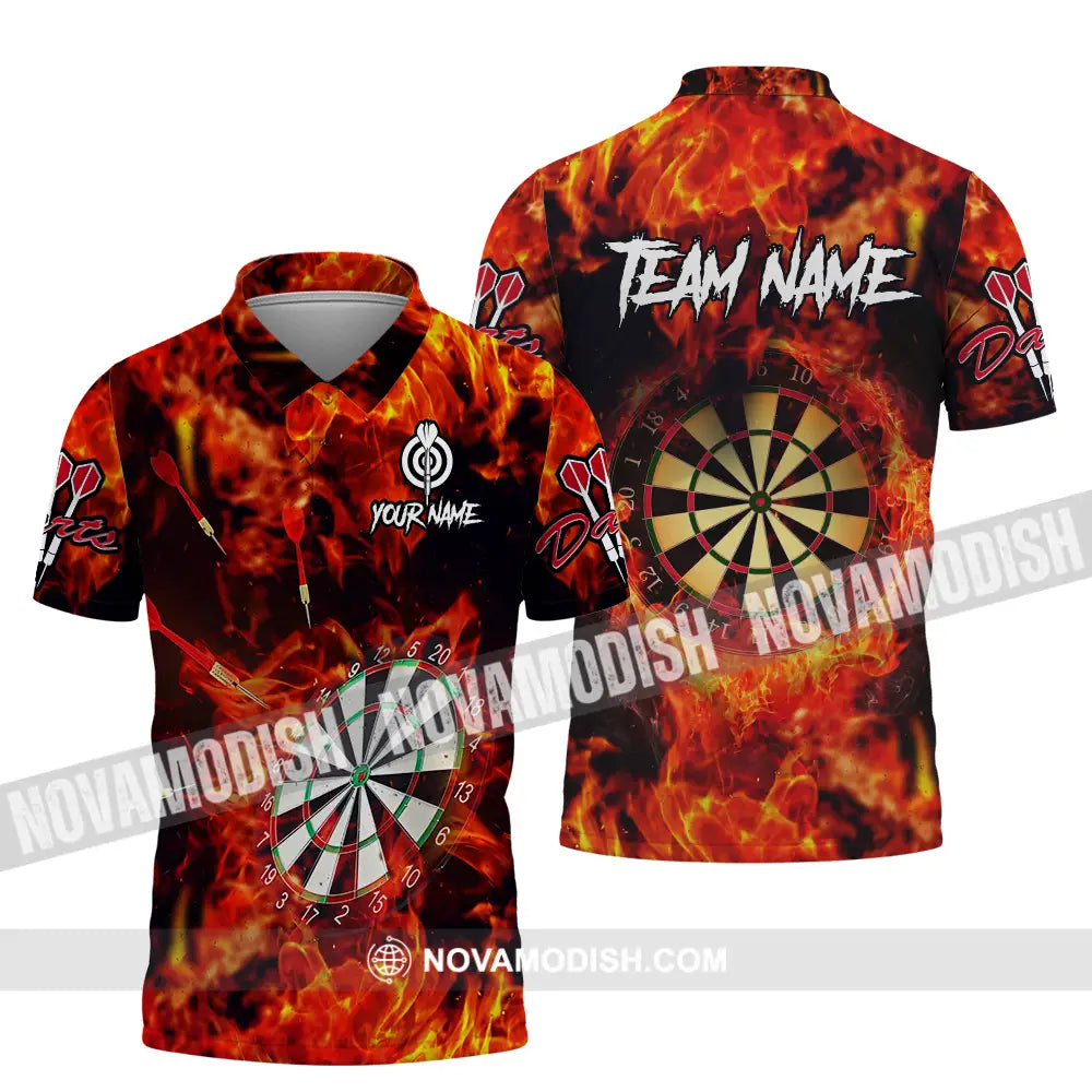 Unisex Shirt - Custom Name Sport Shirt Fire Darts Polo Shirt / S T-shirt