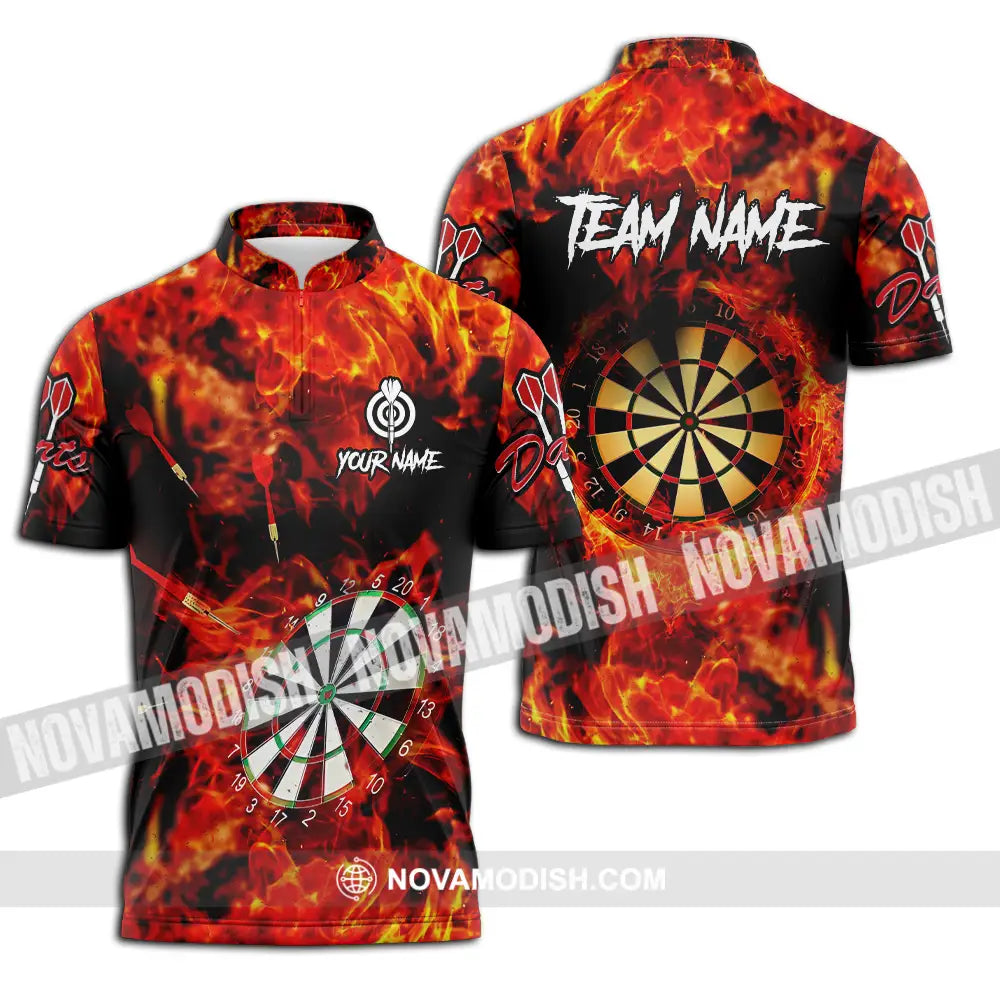 Unisex Shirt - Custom Name Sport Shirt Fire Darts Zipper Polo Shirt / S T-shirt