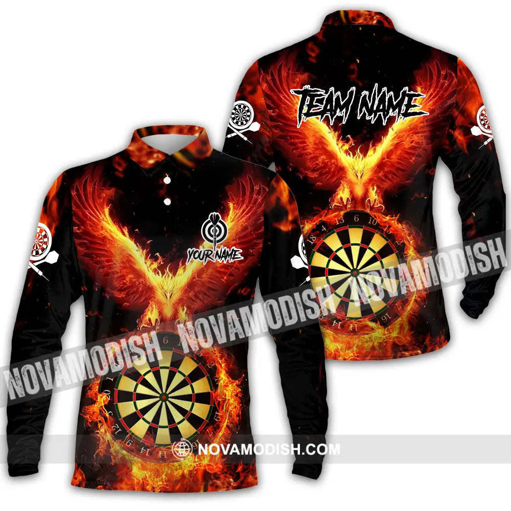 Unisex Shirt - Custom Name Sport Shirt Fire Eagle Darts Player Long Sleeve Polo / S T-shirt