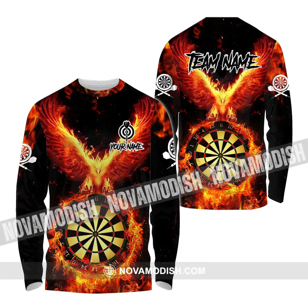 Unisex Shirt - Custom Name Sport Shirt Fire Eagle Darts Player Long Sleeve Shirt / S T-shirt