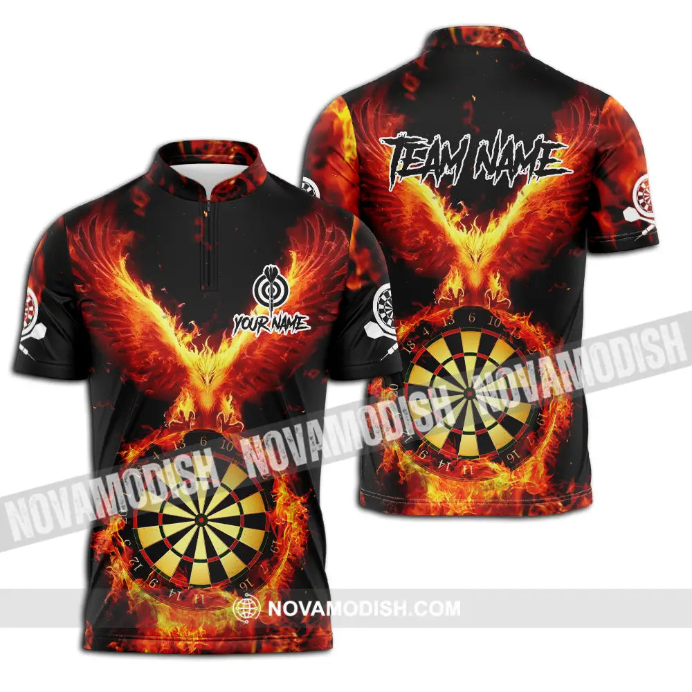 Unisex Shirt - Custom Name Sport Shirt Fire Eagle Darts Player Zipper Polo Shirt / S T-shirt