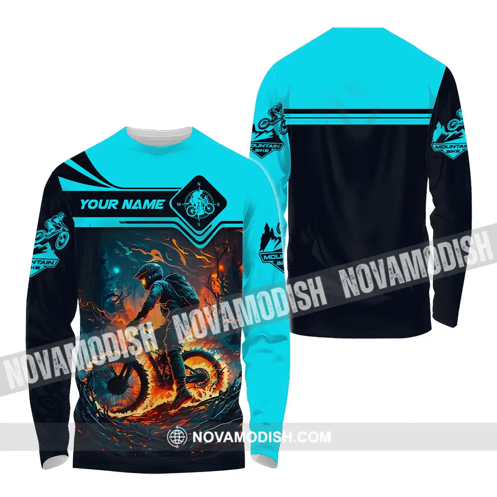 Unisex Shirt - Custom Name Sport Shirt Fire Mountain Biker Long Sleeve Shirt / S T-shirt