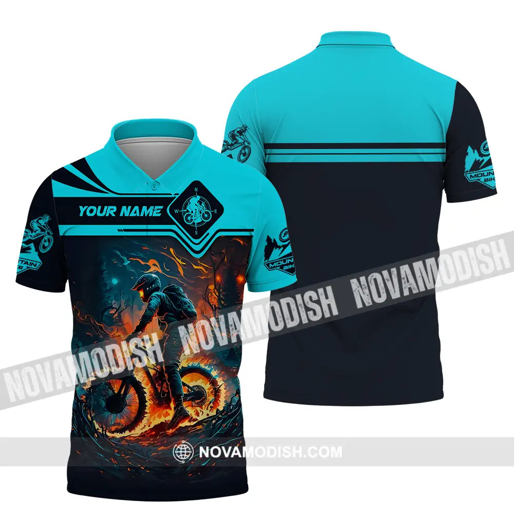 Unisex Shirt - Custom Name Sport Shirt Fire Mountain Biker Polo Shirt / S T-shirt